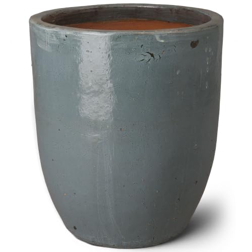 Emissary Home and Garden 27.5 in. Soft Blue Ceramic Round Planter (27.5 in. L x 27.5 in. W x 33.5 in. H) with Drainage Hole