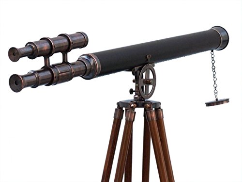 Hampton Nautical Floor Standing Antique Copper Leather Telescope 65