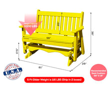 Amish Craftsmanship Made in USA 3-Person 5FT Plastic Poly Lumber Wood Glider Premium Colors HDPE with No wood fibers Memorial Patio Porch Glider Mission Series English design 1000 lbs Limit