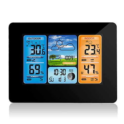 Weather Station Wireless Indoor Outdoor Weather Stations with Atomic Clock, Color Large Display Hygrometer Temperature and Humidity Monitor with Calendar and Remote Sensors (Color : A) (B)