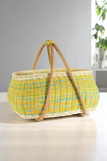 Handmade Woven Picnic Basket Organizer 18x14 inches Rattan Oval Decorative Storage - Multicolor