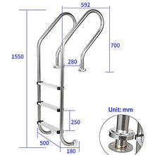 3 Step Swimming Pool Ladder 304 Stainless Steel Swimming Pool Handrail Thickness 1mm 42mm in Diameter 250lbs Load Capacity/Silver / 1550x500x180mm (Silver 1550x500x180mm)
