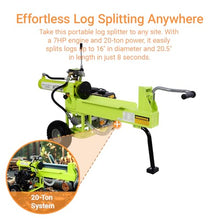 Log Splitter Portable 20 Ton, Gas Wood Splitter with 7HP Engine, Wood Splitter for firewood with Auto Return, Horizontal Full Beam Steel Wedge for Home, Forestry Harvesting (Green 20 Ton 7HP)
