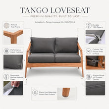 Golden Frame Outdoor Loveseat, Grade A Teak Patio Sofa with Performance Fabric Cushions, Machine-Washable Covers, YKK Zippers, Mid-Century Modern Garden Couch - Canvas Charcoal