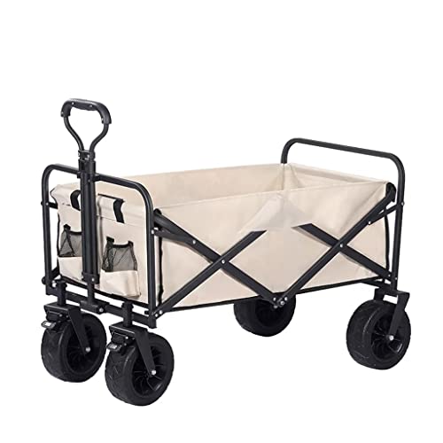 HBJWOV Folding Cart Portable Foldable 150L Large Capacity Multifunction Cart Outdoor Camping Table Light Wagon BBQ Trolley(Beige Trolley)
