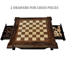 HandCraftoria Large Handmade Wooden Chess Set with Storage Brown