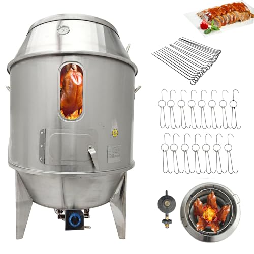 INTBUYING Roast Duck Oven 2800PA LPG Duck Roaster 31.5x31.5x53in Stainless Steel Gas Roast Grill Oven for Grill Chicken Turkey Barbecue with Pressure Reducing Valve, 20 Pins,15 Hooks, Adjustable Fire