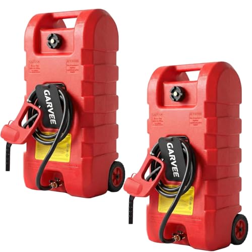 15 Gal Gas Can 2 Pack, HDPE Fuel Caddy on Wheels with Pump, Red