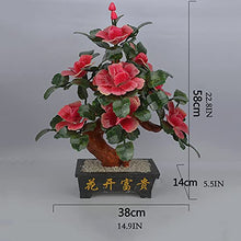 Artificial Trees Artificial Bonsai Natural Jade Ornaments Pink Peony Flower Jade Potted Decorative Bonsai Desk Display Pot Ornaments Simulated Pine
