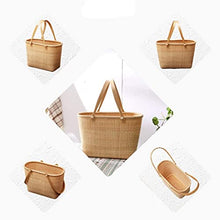 ZYBB Picnic Baskets Rattan Handle Basket Double Handle Fruit Basket Kitchen Vegetables Eggs Woven Storage Basket 38X23x27.5cm