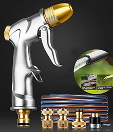 FENOKD Stainless Steel Garden Hose Reel with 10/15/20/30M Hose, Wall Mounted Hand Crank Water Pipe Reel Hose Storage Holder with 5 Pattern Hose Nozzle.C-30m