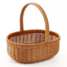 FENOKD Picnic Basket Handmade Rattan Woven Basket Oval Storage Basket Portable Picnic Basket with Handle for Kitchen Storage Outdoor Camping，
