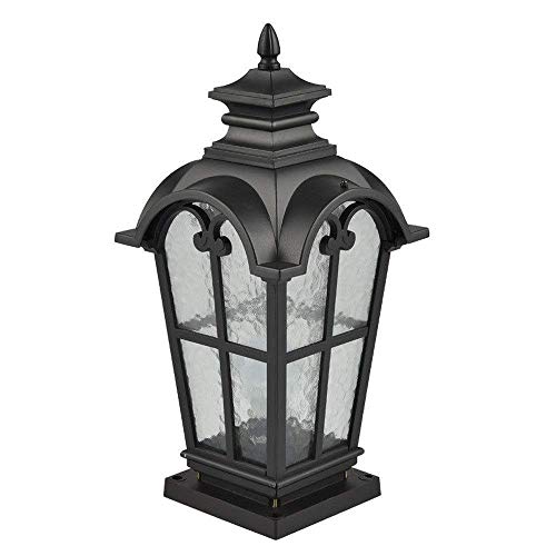 HUANJU Exterior Rainproof Pillar Lamp for Outdoor E27 Traditional Door Table Light Stone Column Lawn Floor Lamp Die-cast Aluminum Seed Glass Lanterns for External Courtyard Street Lighting