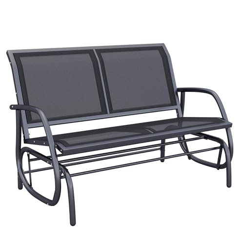 leoglint 2-Person Outdoor Chair Outdoor Glider Bench, Patio Double Swing Rocking Chair Loveseat w/Powder Coated Steel Frame for Backyard Garden Porch, Black