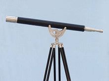 Hampton Nautical Floor Standing Brushed Nickel Leather Telescope 65