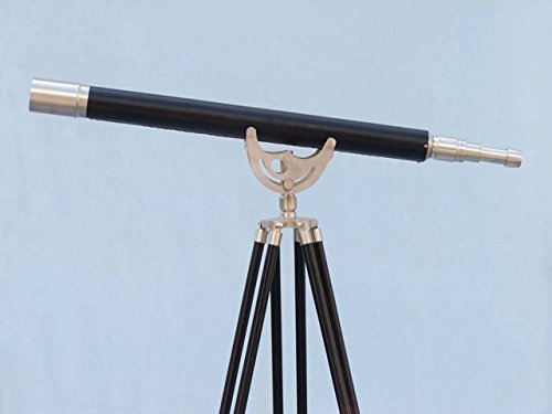 Hampton Nautical Floor Standing Brushed Nickel Leather Telescope 65