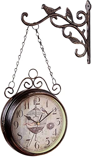 XYIANG Wall Clock Art Clock Double-Sided Outdoor Garden Clock - Outdoor Wrought Iron Garden Clock Fashion Double-Sided Wall Metal Clock Wall ClockClock with Bell Shape