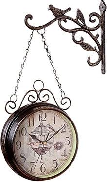 XYIANG Wall Clock Art Clock Double-Sided Outdoor Garden Clock - Outdoor Wrought Iron Garden Clock Fashion Double-Sided Wall Metal Clock Wall ClockClock with Bell Shape