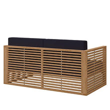 Modway Carlsbad Modern Teak Wood Fabric Patio Loveseat Navy Natural