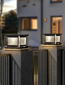 Outdoor Wall Lights Solar Pillar Light Outdoor Column Light Modern Landscape Column Lamp Square Ripple Glass Waterproof Post Light for Garden Yard Porch Walkway Waterproof Pillar Lamp(30cm/11.8in)