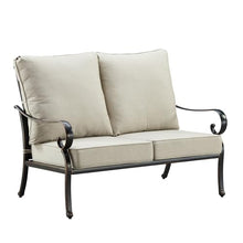 Oakland Living Black Aluminum Patio Deep Seating Outdoor Two Seater Loveseat with Light Grey Cushions