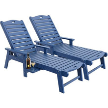 YITAHOME Outdoor Chaise Lounge Chair Set of 2 with Adjustable Backrest, Heavy Duty Resin Patio Lounger with Retractable Tray, 350lbs Capacity Waterproof for Outside Poolside Beach Backyard, Dark Blue