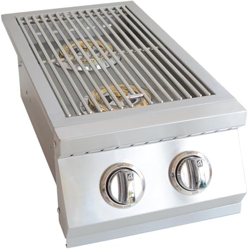 KoKoMo Grills Professional Double Side Burner with Removable Cover Built-in 304 Stainless Steel Dual 12000 BTU Cast Brass Liquid Propane Burners Sure Light Ignition LED Knobs for BBQ Island Grill