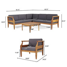 Christopher Knight Home Aston Outdoor 5 Seater Sectional Chat Set with Club Chair - Acacia Wood - Teak/Dark Gray