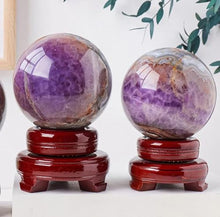 FOTCFATEV Quartz Crystal Ball Amethyst Sphere Ornaments Small Gemstone Figurine with Decorative Stand for,85~90mm