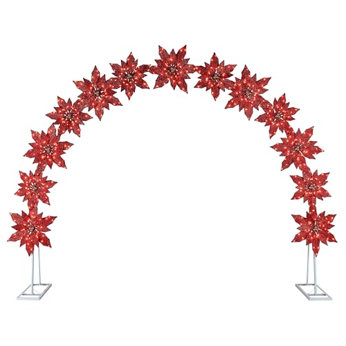 Mr. Christmas 8.5 ft. Illuminated Poinsettia Arch with Warm White LED Lights, Outdoor Christmas Archway Decoration, Holiday Display