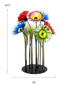 Dale Tiffany Fiore Bloom Hand Blown Glass Flower Sculpture with Metal Stand Multicolor 34.5