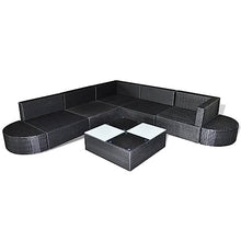 GPWERSDF 8-Piece Modular Garden Lounge Set Black, 8 Piece Outdoor Lounge Set with Black Steel Frame, Large Patio Seating for Up to 7 Guests