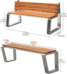 ERoomQ Outdoor GThe Bench,GThe Bench Seat Patio Chairs, Weatherproof Patio Bench with Stainless Steel Frame and Anticorrosive Wood, Maximum Load of 600kg (with Backrest)