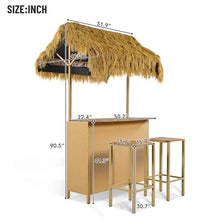 Outdoor Bar Set with PE Grass Canopy, Hawaiian-Style Acacia Wood Table and 4 Bar Stools with Adjustable Feet, Weather-Resistant Wicker, Patio, Backyard, Poolside, Dining and Drinking, Natural