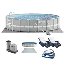 INTEX Prism Frame 20ft x 52in Round Above Ground Swimming Pool Set Bundle