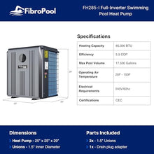 FibroPool FH285-i Swimming Pool Heat Pump 85,000 BTU Black