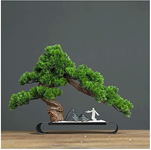 Bonsai Tree Chinese Simulation Bonsai Plant Welcome Pine Decoration Porch Living Room Hotel Office Decoration for Garden Decoration and Desktop Display (Green)