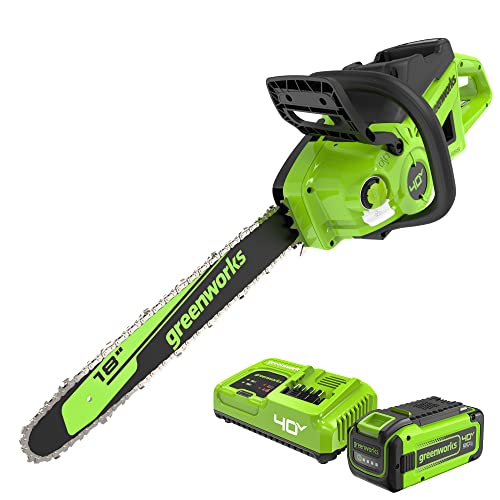 Greenworks 40V 18 in Cordless Electric Chainsaw, 8.0 Ah Battery and Charger