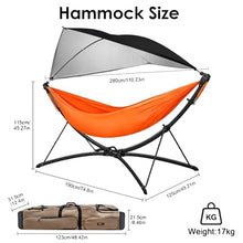 Portable Outdoor Hammock with Quick-Fold Stand,Adjustable Sunshade,Waterproof & UV-Resistant,Heavy-Duty 550lb Capacity,Travel 2-Person Hammock with Storage Bag for Camping,Backyard,Beach,Patio,Indoor
