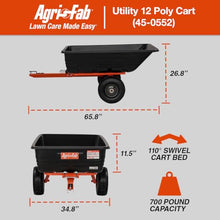 Agri-Fab Tow Behind Poly Dump Swivel Cart for Lawn Tractors and Mowers, 700 lb Capacity, 12 Cu Ft Utility Trailer
