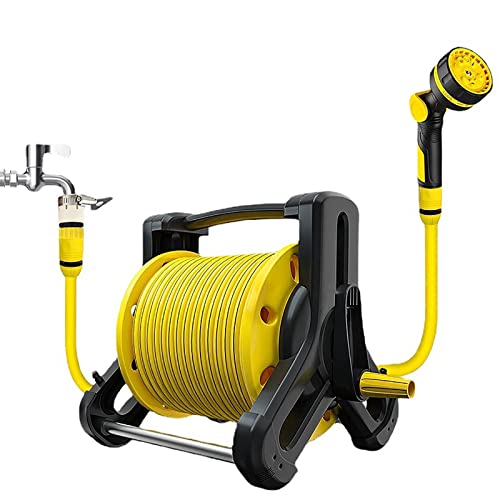 Garden Hose Reel Cart Portable Hose Reel with 10 Meters 1/2" Pipes Ten Gear Splash Adjustable and Convenient Storage Multi-Scenario Application & No Assembly Required for Gardening Car Cleaning Wa