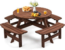 Zevemomo 8 Person Wood Picnic Table, Round Tabletop with Umbrella Hole