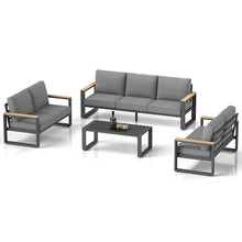 RoyalCraft Aluminum Outdoor Patio Furniture Set with Height-Adjustable Footrest, 7-Seats, Coffee Table, Modern Conversation Set Grey