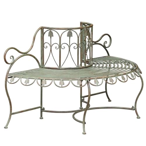 ENWINDXS Garden Tree Bench with Backrest, Metal Outdoor Furniture Decoration for Front Door/Backyard/Patio, Retro Style Iron Half-Round Benches