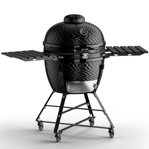 LuauCrafter 24-Inch Ceramic Charcoal Grill and Smoker with Cart Black