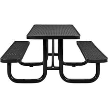 Global Industrial 6’L Rectangular Picnic Table, Expanded Metal, Black Thermoplastic Coating, Attached Benches, 1-1/2” Umbrella Pole Hole, Outdoor-Rated, 1000 lb Capacity, 72” x 30” Tabletop