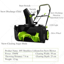Battery Snow Blower 40v 20in Clearing Width for Snow 2batteries