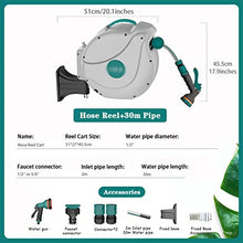 Hose Reel Cart Hose Reels for Outside Automatic Telescopic Hose Cart, Garden Hose Storage Artifact, Wall-Mounted Hose Reel, 180° Rotation (Color : Gary, Size : Hose Reel+30m Pipe)