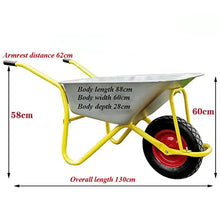 Etlegor Galvanized Wheelbarrow, Dump Cart Garden Cart Material Debris Hauler Pneumatic Tires Perfect for Transporting Sand, Dirt, Garden Waste (Color : Blue, Size : 130x30x58cm)