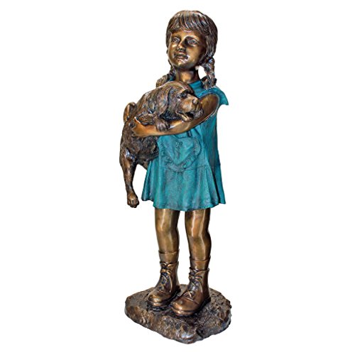Design Toscano Can I Keep Him? Girl and Dog Cast Bronze Garden Statue Two Tone Bronze & Verdigris